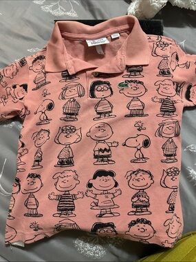 Lacoste Pink Kids Polo with Peanuts Sketch Print